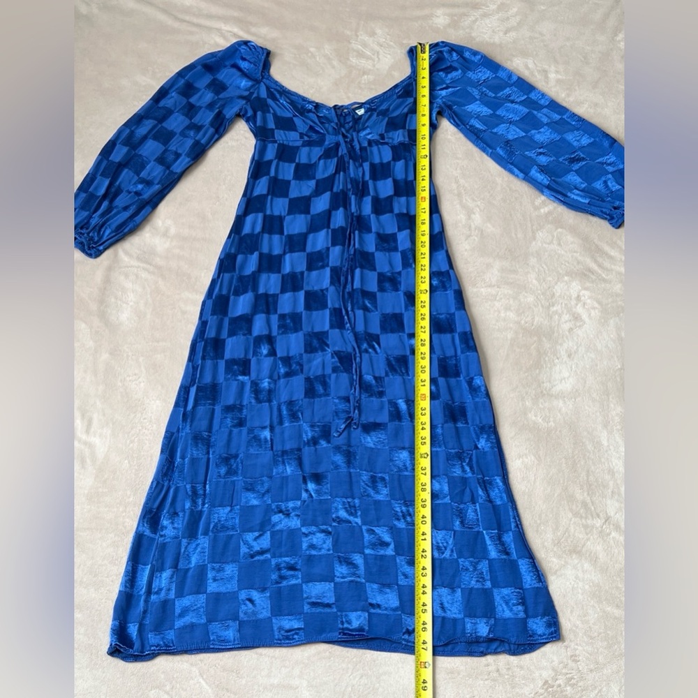 ASOS Tall Satin Blue Checkerboard Jacquard Long Sleeve Dress. Women’s Size 6. - Picture 9 of 9